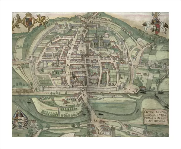 Map of Exeter, from Civitates Orbis Terrarum by Georg Braun (1541-1622