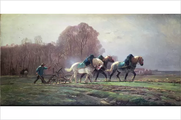 Ploughing. CH27296 Ploughing by Jacque, Charles Emile 