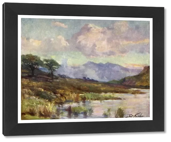 Snowdon from Capel Curig Lake, Summer Evening (colour litho)