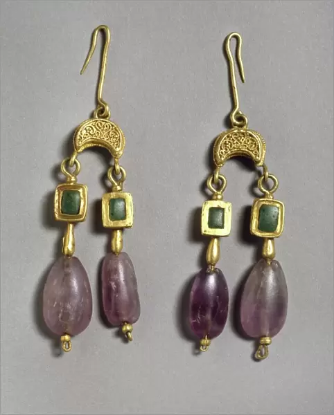 Earrings, c. 1st century (gold, amethyst and jade)