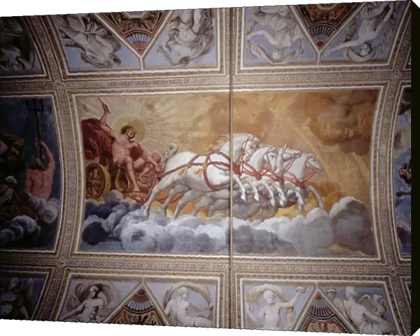 The Sun God driving his chariot across the sky, ceiling painting (fresco) (pair of 78802)