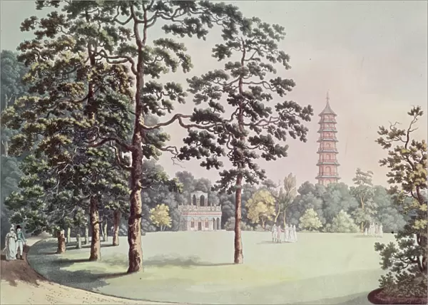 A View in Kew Gardens of the Alhambra and Pagoda, engraved by Heinrich Joseph Schutz