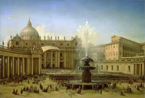 The Piazza San Pietro in Rome at the time of a Papal Blessing, 1850 (oil on canvas)