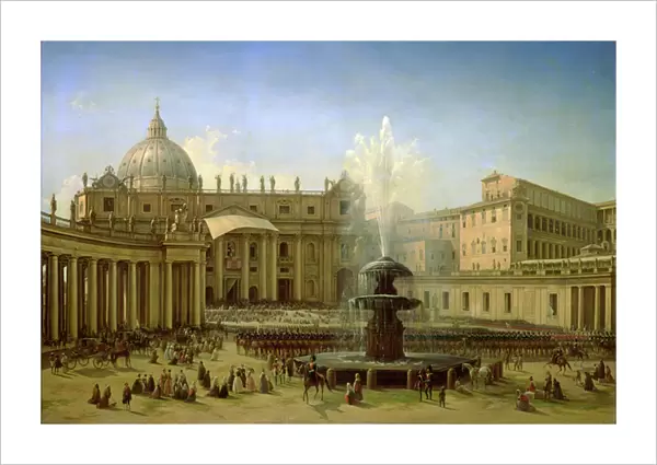 The Piazza San Pietro in Rome at the time of a Papal Blessing, 1850 (oil on canvas)