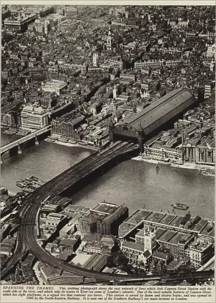 Aerial view of Cannon Street Station, terminus of the Southern Railway in the City of London (b  /  w photo)