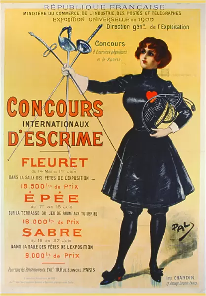 Poster advertising the International Fencing Competitions, 1900 (colour litho)