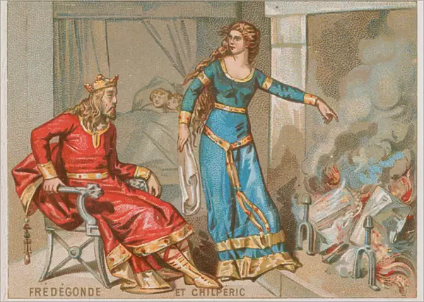 King Chilperic I and Fredegonde burn the record of taxes (chromolitho)