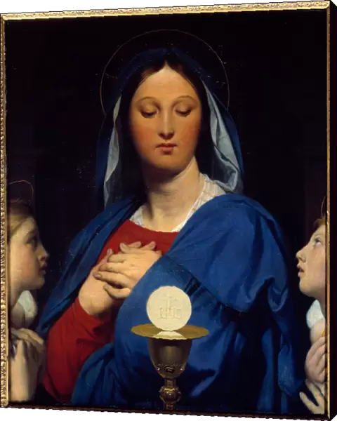 The virgin has the host. Symbols of communion: Object of the Eucharist