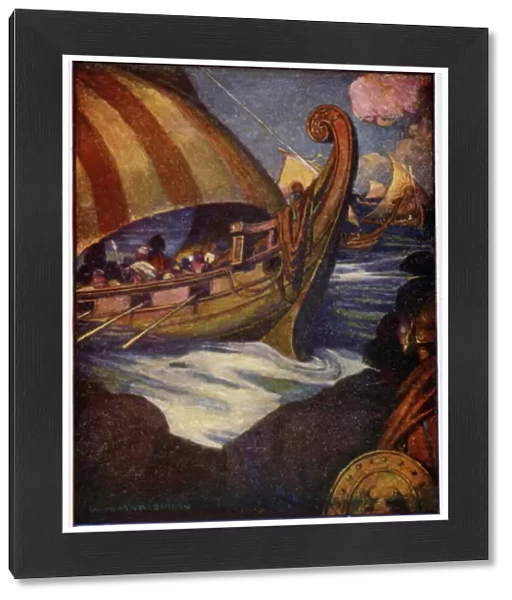 Many were the heroes who sailed away from Greece (colour litho)