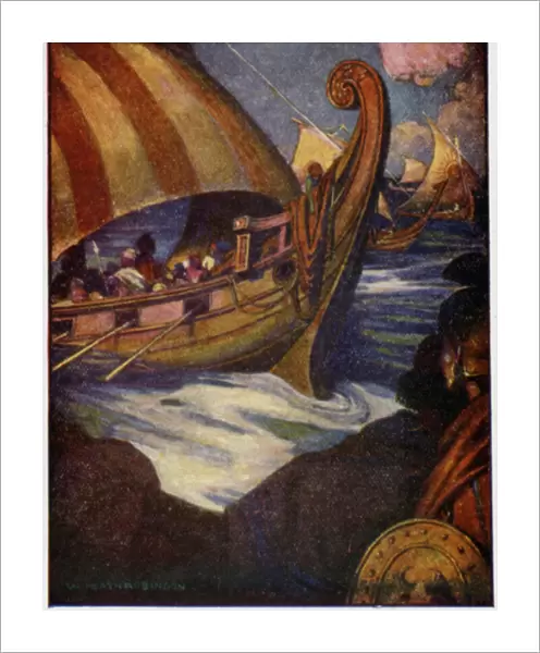 Many were the heroes who sailed away from Greece (colour litho)