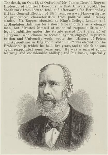 The late Mr Thorold Rogers, Professor of Political Economy at Oxford (engraving)