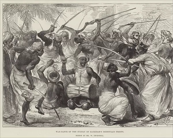 War-Dance of the Sultan of Zanzibars Irregular Troops (engraving)
