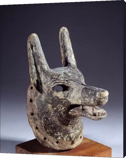 Ancient Egyptian: wooden dog mask representing Anubis (or Qebehsenouf)