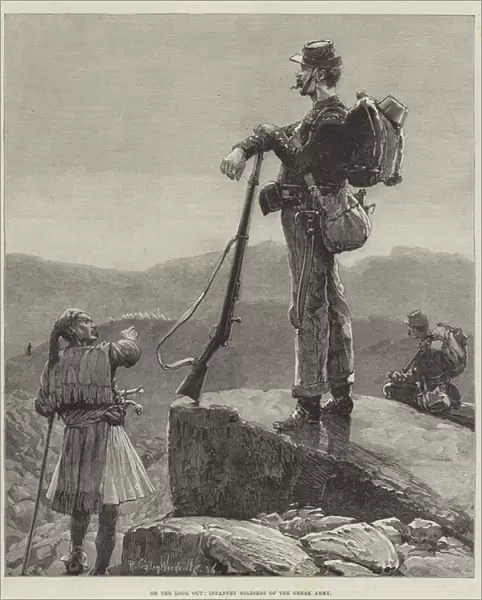 On the Look Out, Infantry Soldiers of the Greek Army (engraving)