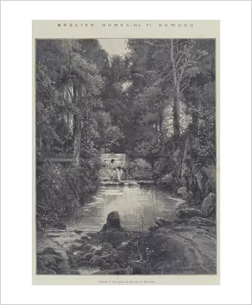 English Homes, Bowood, Cascade in the Park, at the End of the Lake (engraving)