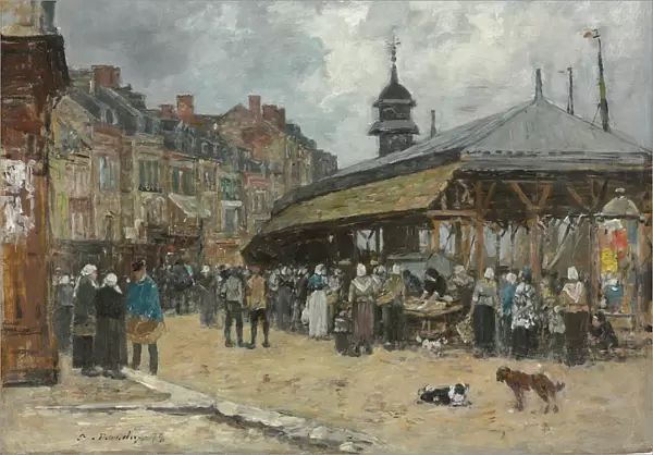 Market at Trouville; Marche a Trouville, 1878 (oil on board)