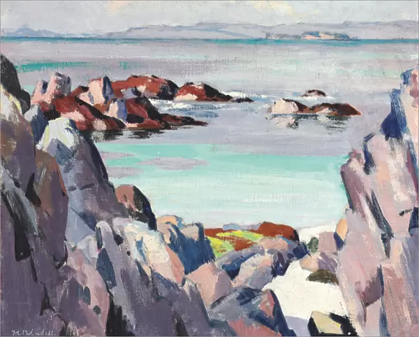 Staffa and Rhum from Iona, (oil on panel)