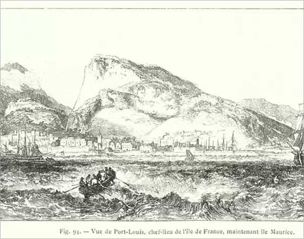 Vue de Port-Louis, chef-lieu de l ile de France, maintenant ile Maurice (engraving)