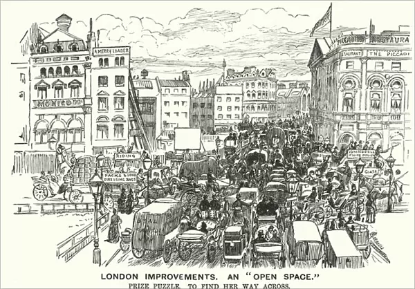 Punch cartoon: London Improvements. An 'Open Space'- traffic congestion in Victorian London (engraving)
