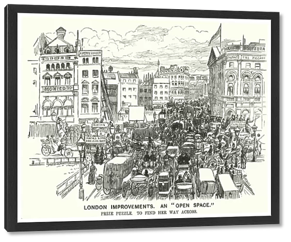Punch cartoon: London Improvements. An 'Open Space'- traffic congestion in Victorian London (engraving)