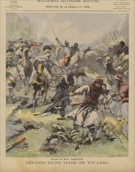Defeat of a Tuareg tribe in southern Algeria (colour litho)