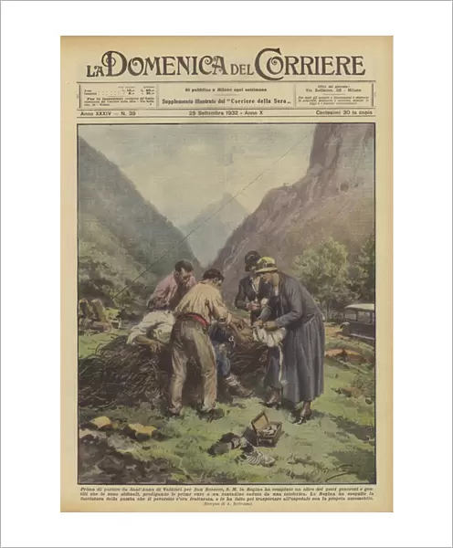 Before leaving Sant Anna di Valdieri for San Rossore,s M the Queen made another... (colour litho)