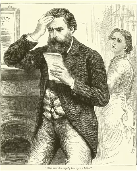 'Olive saw him eagerly tear open a letter'(engraving)