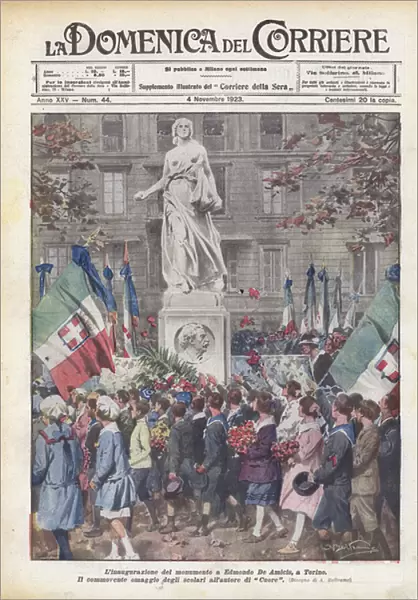 The inauguration of the monument to Edmondo De Amicis, in Turin (colour litho)