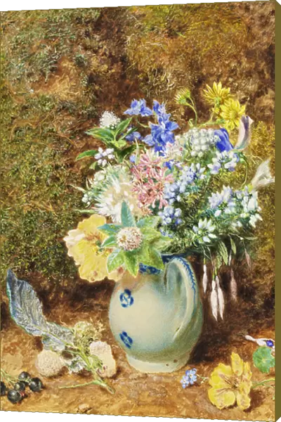 Pale Blue China Jug with Heaths and Small Flowers, c. 1860 (w  /  c on paper)