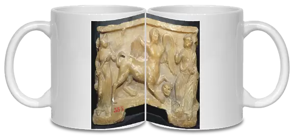 Funerary urn depicting Oedipus and the Sphinx (alabaster)