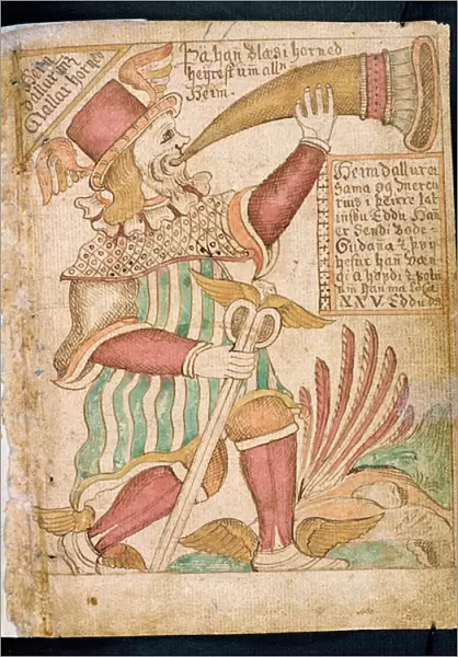 Heimdal Blowing his Horn before Ragnarok, from Melsteds Edda