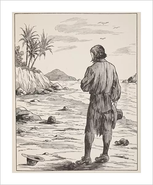 Robinson Crusoe on his island, illustration from The Story of Robinson Crusoe