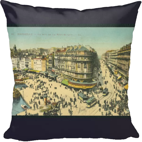 Postcard depicting the Rue de la Republique in Marseille, France, c