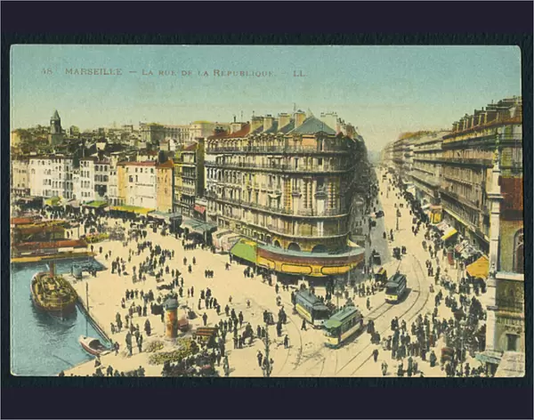 Postcard depicting the Rue de la Republique in Marseille, France, c
