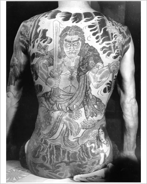 Man with traditional Japanese Irezumi tattoo, c. 1910 (b  /  w photo)