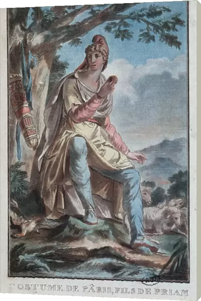 Costume design for Paris as a shepherd on Mount Ida (colour litho)