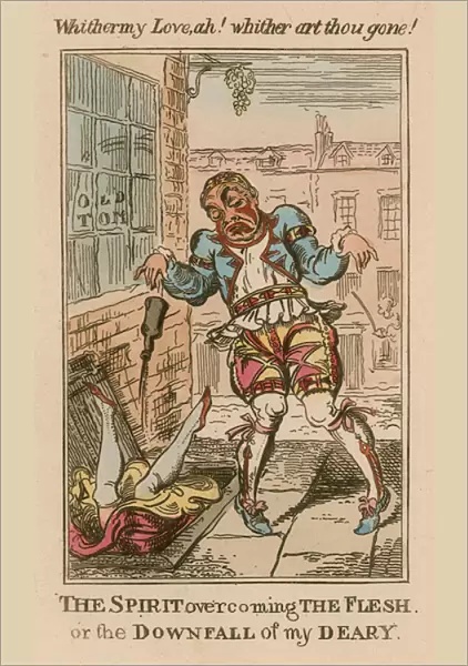 The Spirit overcoming the flesh or the downfall of my deary (coloured engraving)