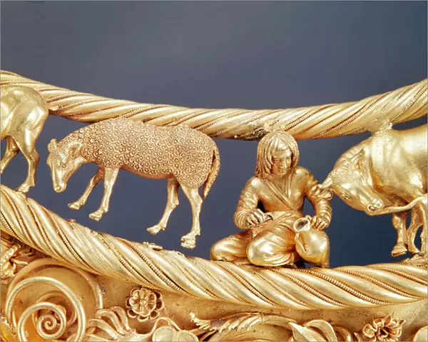 Milking of Sheep, detail of a gold pectoral from Tolstaya Mogila, Scythian