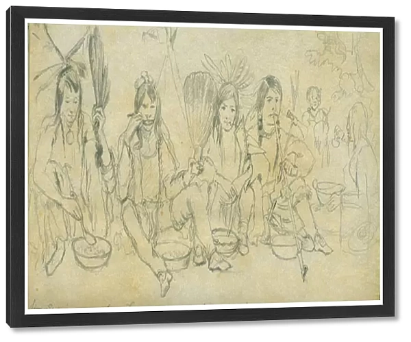 Sioux evening meal, Traverse des Sioux, 20th July 1851 (pencil on paper)
