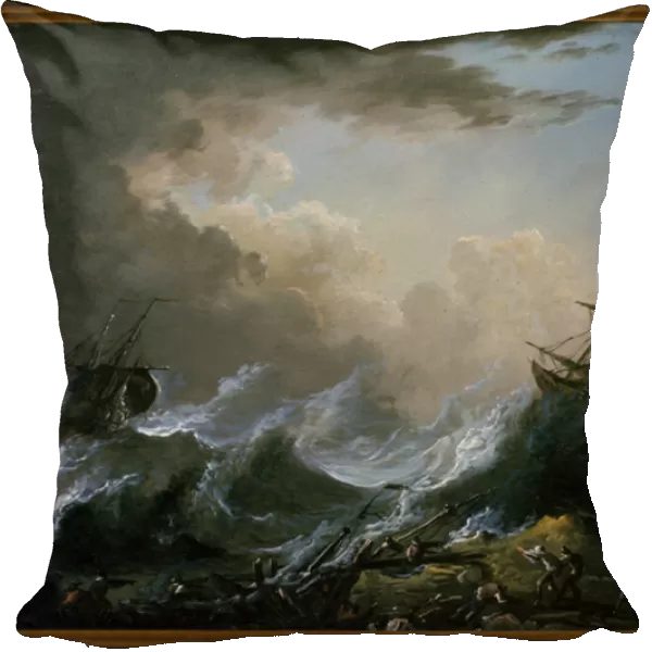 Sea storm and shipwreck (oil on wood)
