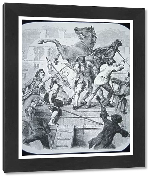 New York rebels pull down the statue of the hated George III of England (litho)