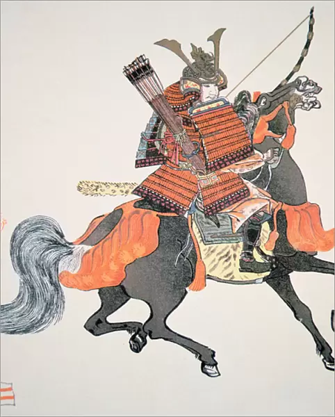 Samurai of Old Japan armed with bow and arrows (colour litho)