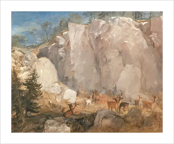 Caley Crags with Deer, c. 1818 (w  /  c on paper)