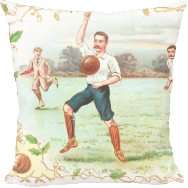 Postcard with men playing football (colour litho)