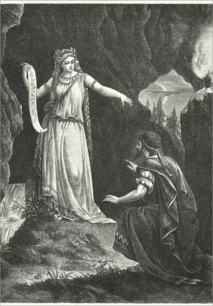 Numa Pompilius with the nymph Egeria (engraving)