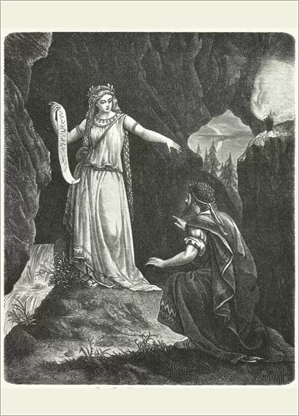 Numa Pompilius with the nymph Egeria (engraving)