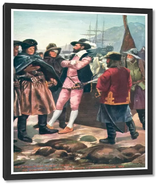 Sir Humphrey Gilbert, Expedition to Newfoundland, 1583 (colour litho)