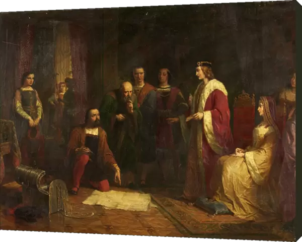Cabot and his Son, Sebastian, at the Court of Henry VII, 1862 (oil on canvas)
