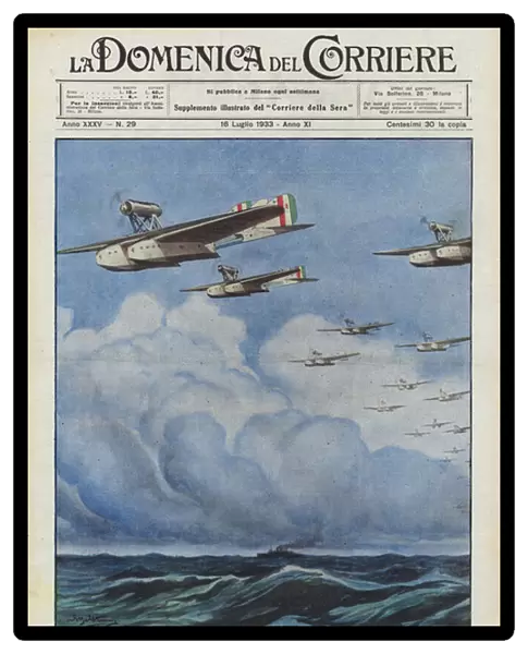 The Ardious Italian Flock Flying Over the Atlantic (Colour Litho)