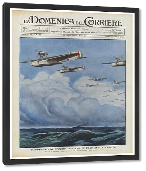 The Ardious Italian Flock Flying Over the Atlantic (Colour Litho)